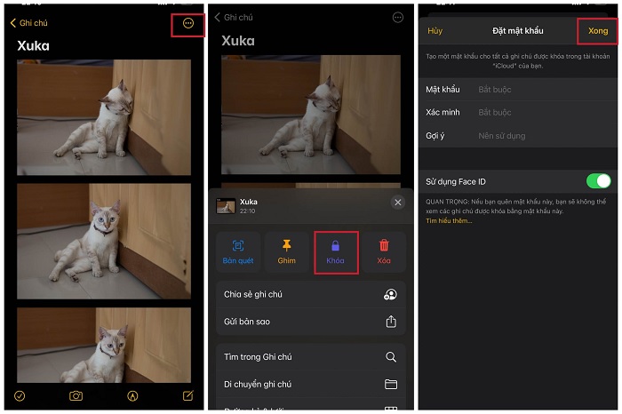 Chọn khóa trong ứng dụng ghi chú