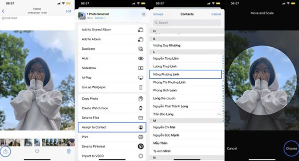 Cài đặt ảnh đại diện cho liên lạc trên điện thoại iPhone.