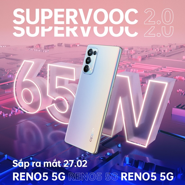 OPPO Reno5 5G được trang bị công nghệ sạc siêu nhanh SuperVOOC 2.0 độc quyền