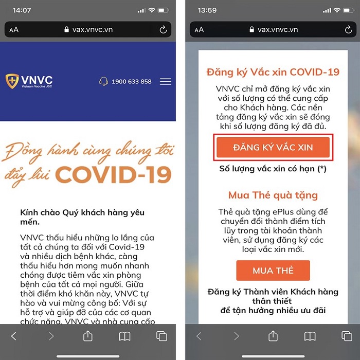 đăng ký tiêm chủng vắc xin phòng Covid-19