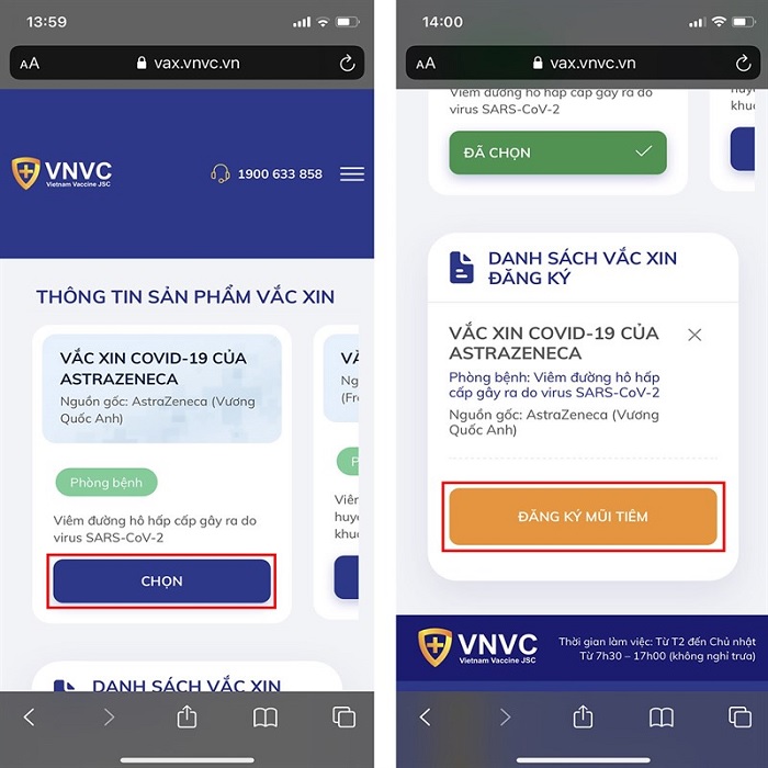 đăng ký tiêm chủng vắc xin phòng Covid-19