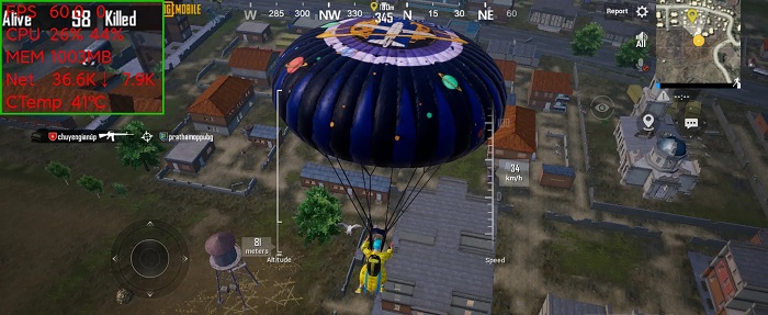 Khi nhảy dù, FPS dao động từ 59 - 60 FPS