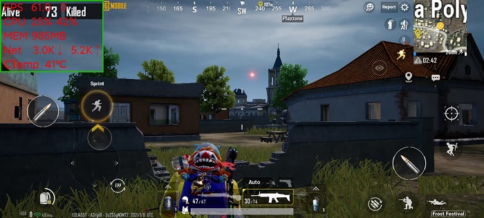 Sau khi tiếp đất và trong suốt trận đấu, FPS duy trì ổn định ở mức 58 - 61 FPS