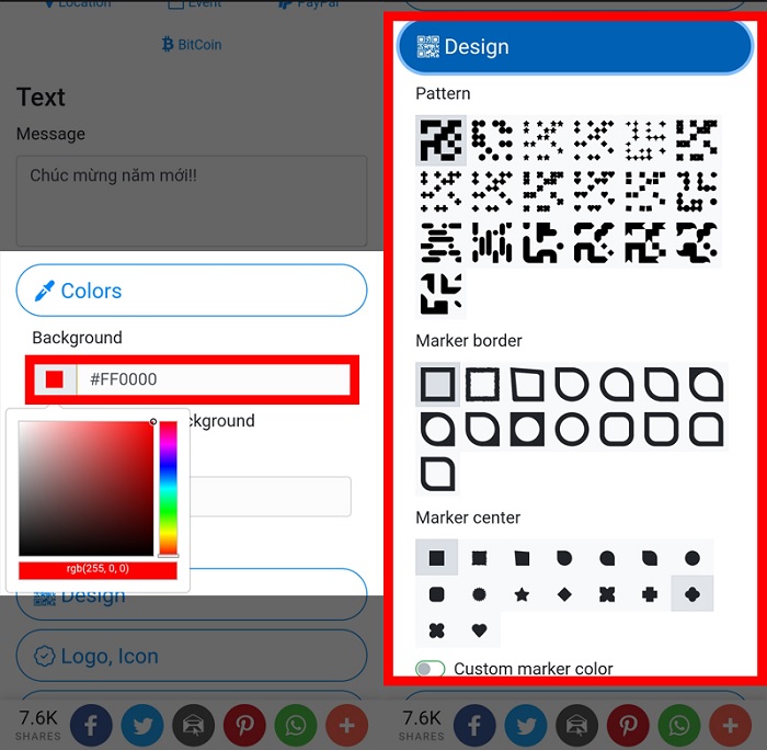 Chọn màu và hình mẫu cho lời chúc