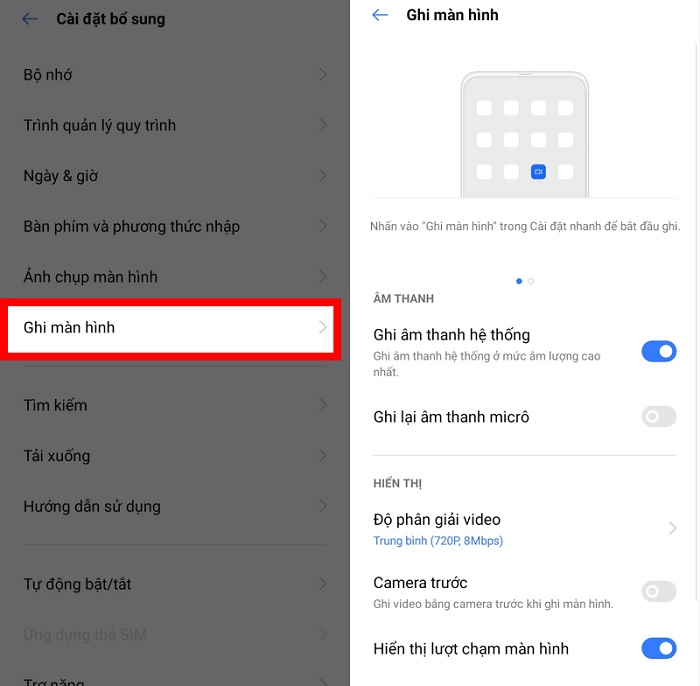 Kích hoạt tính năng quay màn hình trên Realme C20