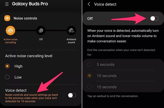 Màn hình thiết lập tạm dừng ANC khi có cuộc gọi đến