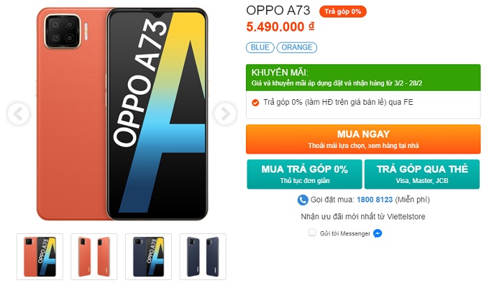 Giá chỉ 5.490.000 đồng khi mua OPPO A73