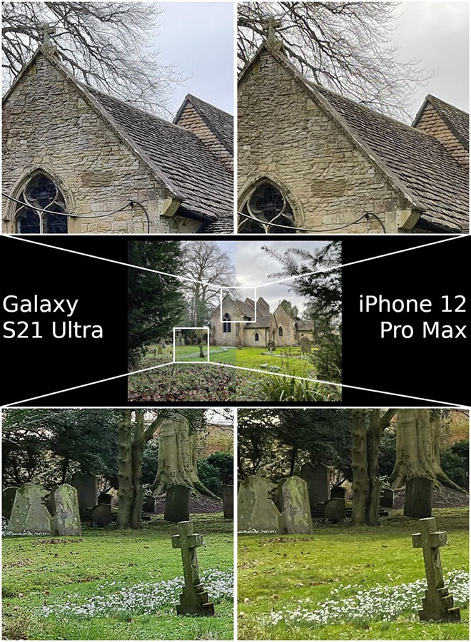 Crop ảnh chụp từ iPhone 12 Pro Max và Galaxy S21 Ultra