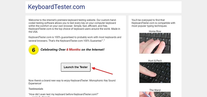Giao diện website Keyboard Tester
