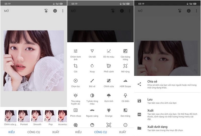 Giao diện ứng dụng Snapseed