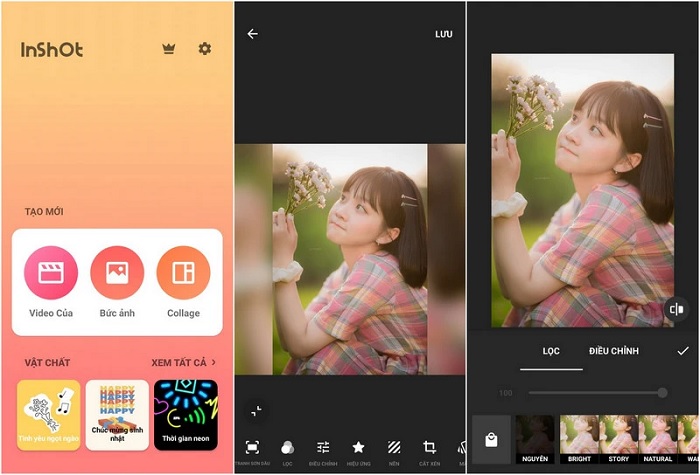 Giao diện ứng dụng InShot Photo Editor Pro