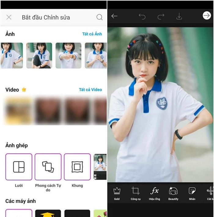 Giao diện ứng dụng PicsArt