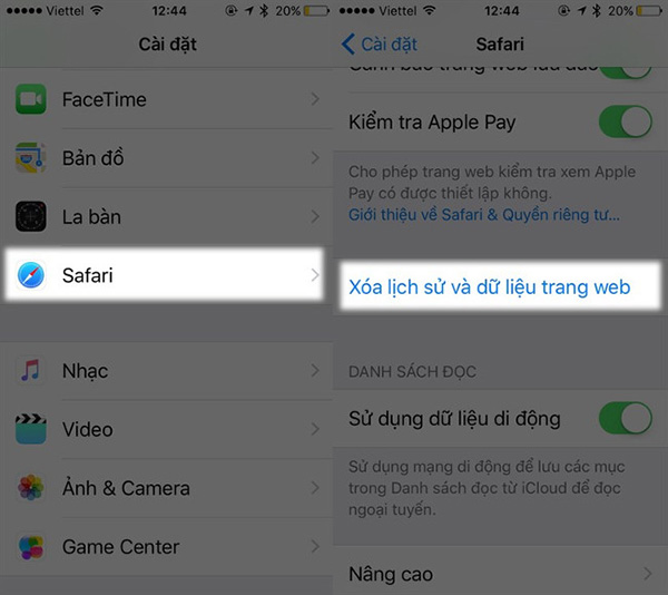 Xóa bộ nhớ cache trên trình duyệt Safari