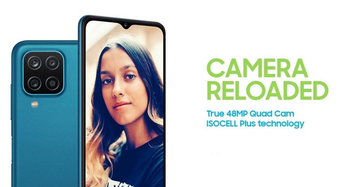 Cận cảnh cụm camera sau và camera trước của Galaxy M12