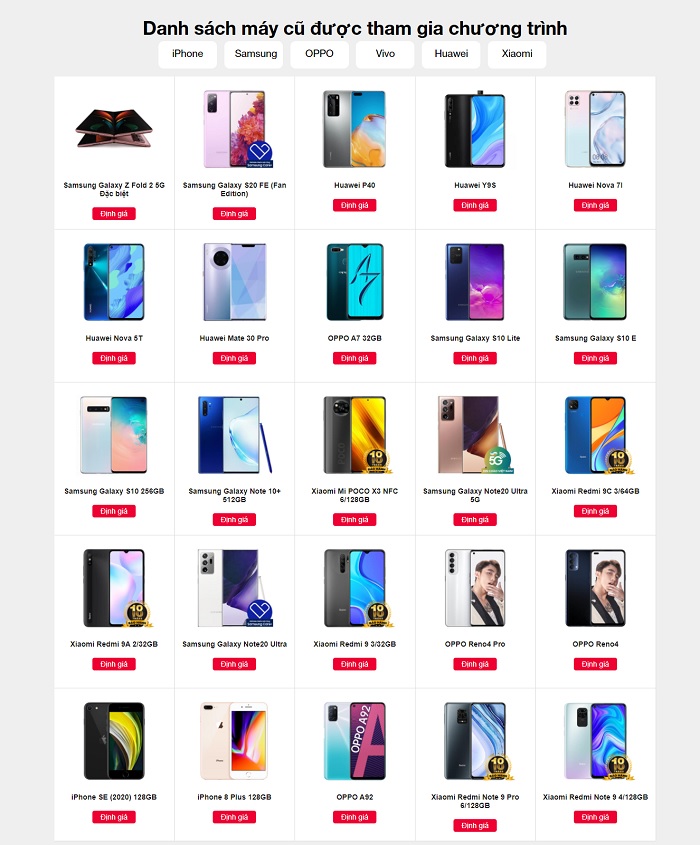 Danh sách điện thoại được thu mua trong chương trình lên đời iPhone