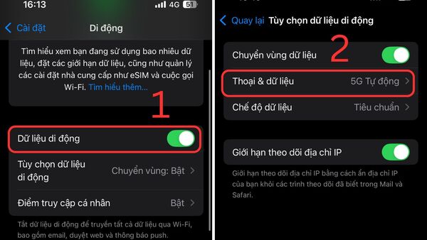 bật 5g trên iphone