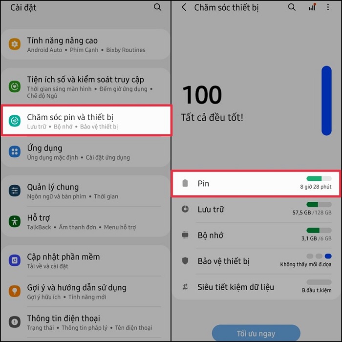 bật chế độ sạc nhanh trên smartphone Samsung