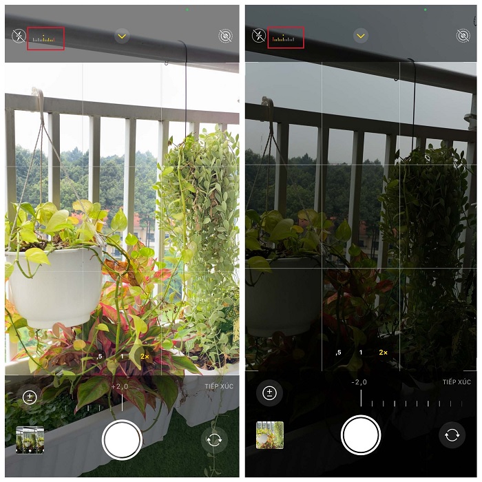 Góc trên cùng bên trái có một thước đo. Nếu vạch đỏ bên trái có nghĩa là cảnh thiếu sáng và ngược lại
