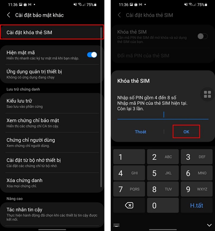 Lo gì mất SIM nếu biết cách đặt mã PIN cho thẻ SIM trên điện thoại này