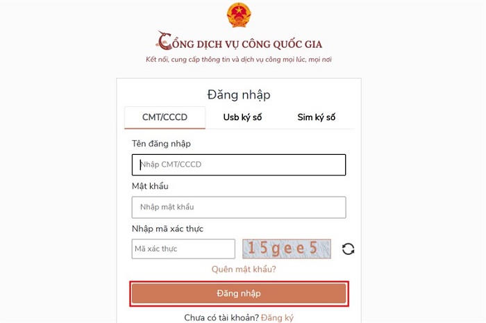 Đăng nhập hoặc đăng ký tài khoản bằng chứng minh thư/căn cước công dân