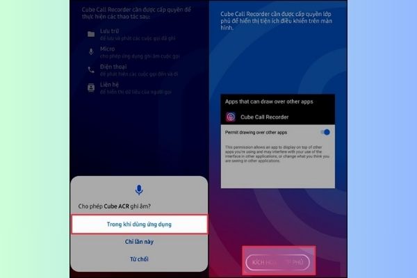 Cấp các quyền truy cập cho ứng dụng