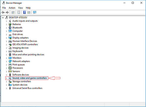 Chọn mục Sound, video and game controllers