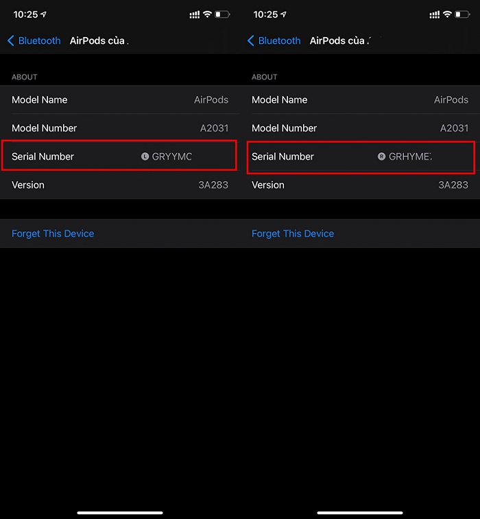 cách kiểm tra serial của AirPods