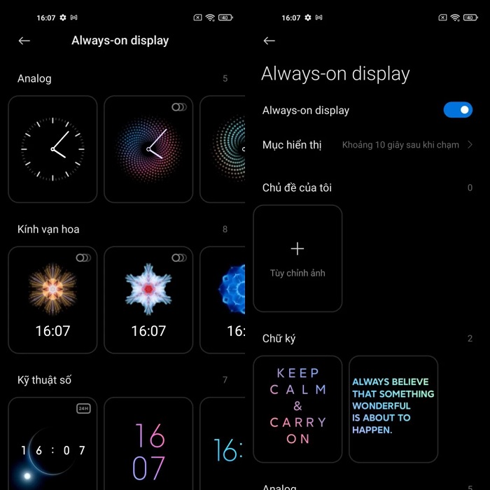 Các tùy chỉnh trong Always-on Display