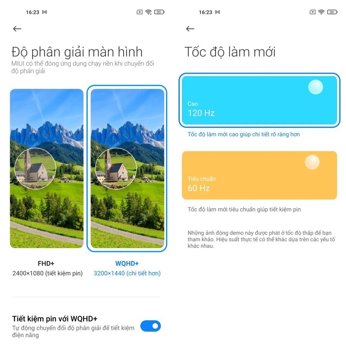 Thay đổi độ phân giải và tần số quét