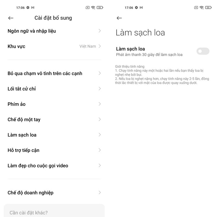Kích hoạt tính năng làm sạch loa