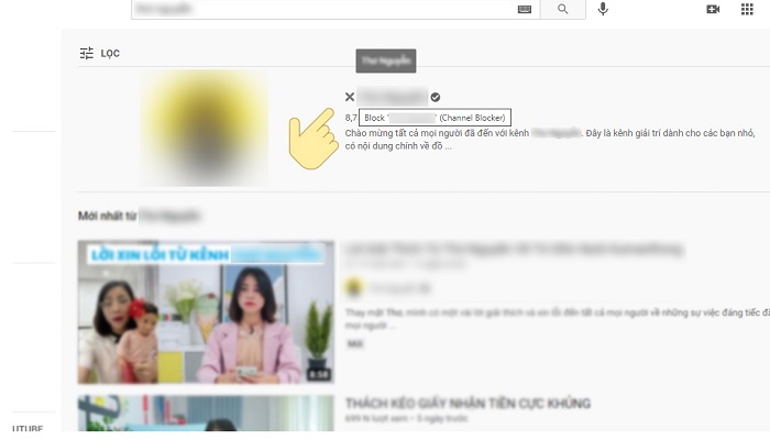 Tìm kênh mà bạn muốn chặn và nhấn dấu X
