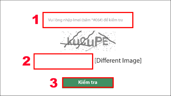Dán IMEI > nhập mã xác nhận > nhấn Kiểm tra