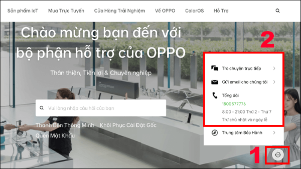 Liên hệ dịch vụ tư vấn trực tuyến của OPPO