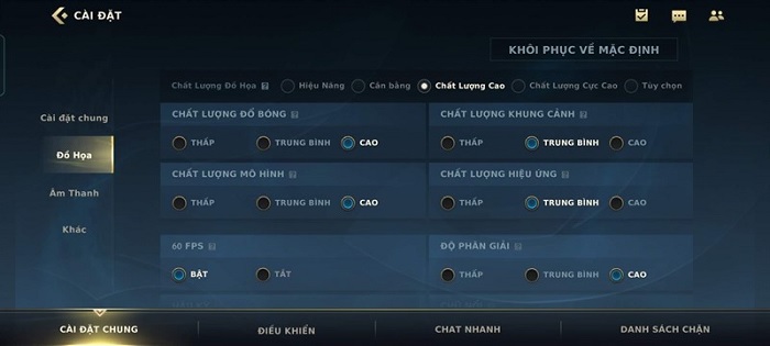 Cài đặt cấu hình game Tốc Chiến