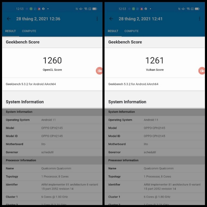 Kết quả đo đồ họa 2D và 3D của OPPO Reno5 5G