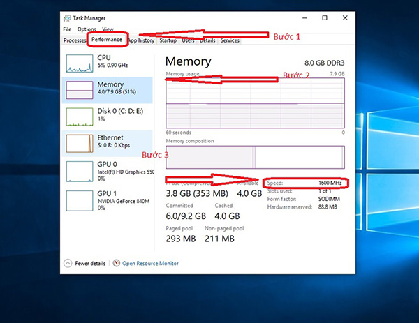 Cách kiểm tra bus RAM trên Task Manager