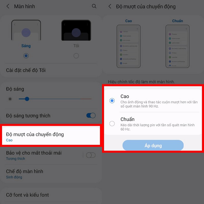 Kích hoạt chế độ màn hình 90Hz