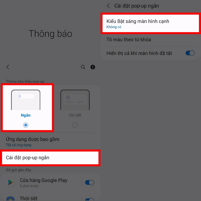 Thiết lập hiệu ứng thông báo 