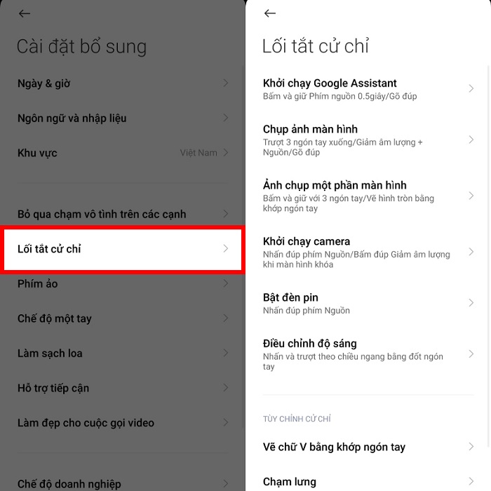 Cử chỉ thông minh trên Xiaomi Mi 11