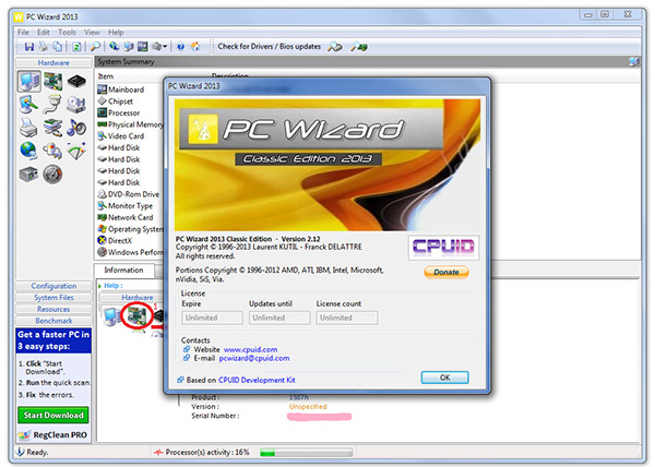 Phần mềm kiểm tra thông số máy tính PC Wizard 2013