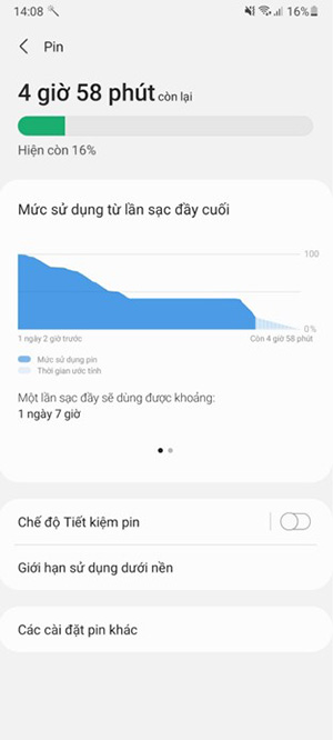 Thời lượng pin còn lại sau khi trải nghiệm 1 loạt tác vụ.
