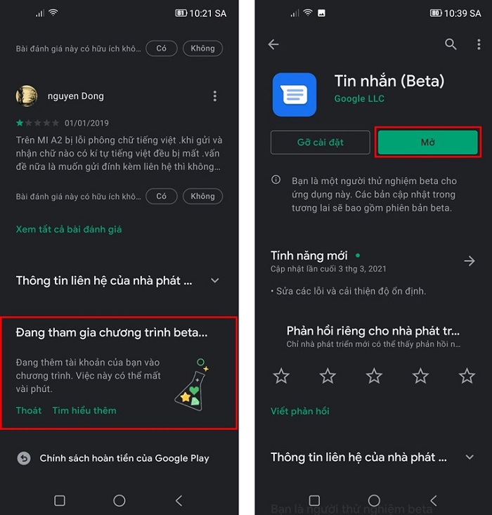 Cài đặt ứng dụng
