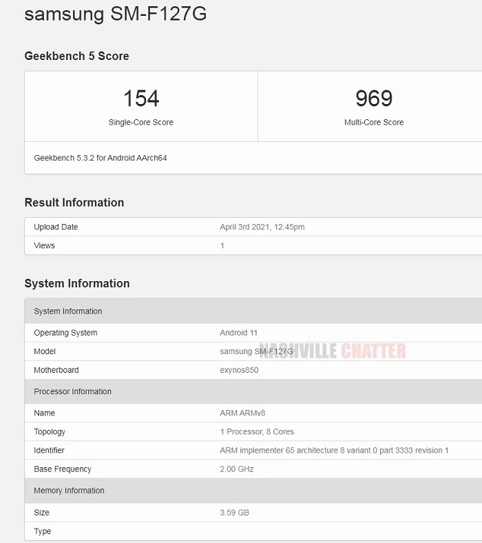 Thông số kỹ thuật của Galaxy F12 được tìm thấy trên Geekbench
