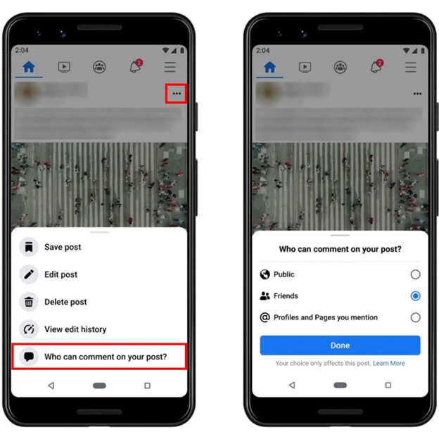 Lựa chọn đối tượng được comment bài viết trên trang cá nhân