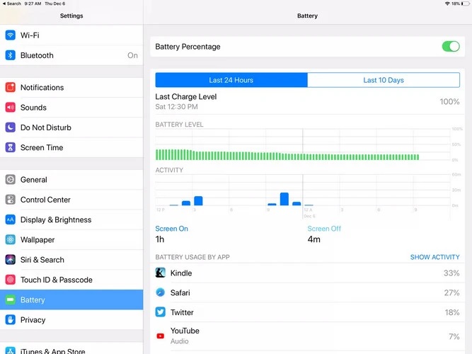 iPad không kiểm tra pin được như trên iPhone