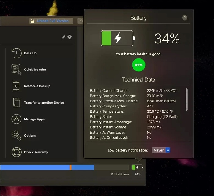 iMazing đưa ra chẩn đoán về pin của một chiếc iPad