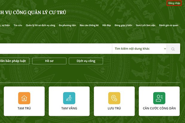 Cổng dịch vụ công quản lý cư trú.