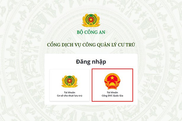 Đăng nhập vào hệ thống cổng dịch vụ quản lý cư trú.