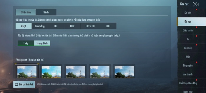 Cài đặt đồ họa game PUBG Mobile
