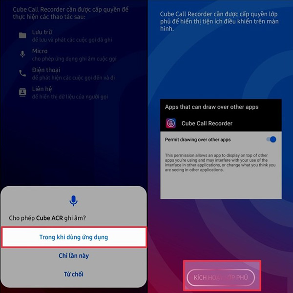 Chọn kích hoạt lớp phủ.